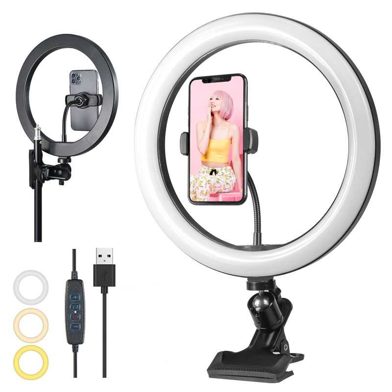 Photography Video - 調光可能なLEDリングライト、電話用USB自撮りランプ、ライブストリーミング、スタジオビデオ写真、プロ仕様の照明、26cm