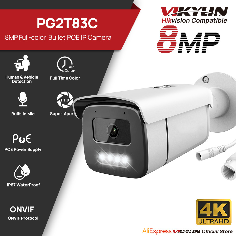 Photography Urban - Vikylin 8MP フルカラーナイトビジョンバレット IP カメラ人間車両検出屋外ビデオ監視 POE