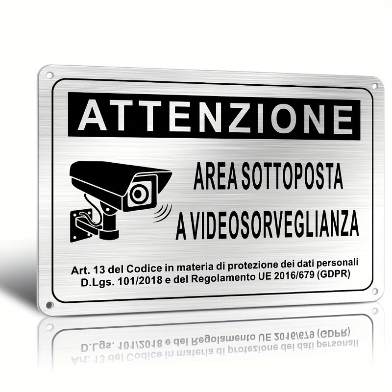 Photography Videography - イタリア製セキュリティサイン 20X30cm – アルミニウム製ビデオ監視エリアバナー、警察カメラ付き白黒警告サイン