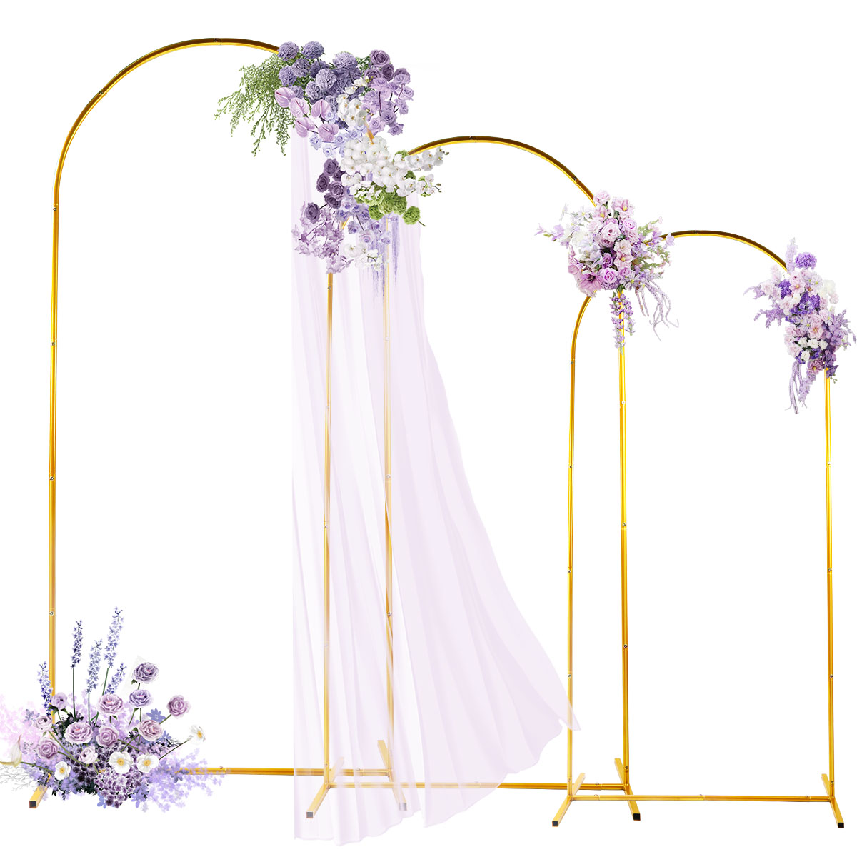 Backdrop Stand Kit - 3パック ゴールデンメタルアーチキット、調節可能＆ポータブル背景スタンド パーティー 結婚式 ガーデン バルーンデコレーション用(6フィート+6.6フィート+7.2フィート)