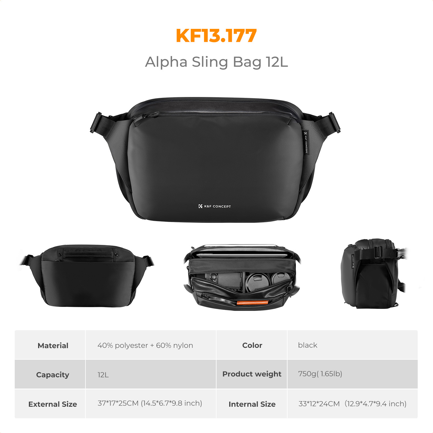 K&F CONCEPT 12L/10L カメラスリングバッグ - Camera Bag Waterproof のレビューと価格